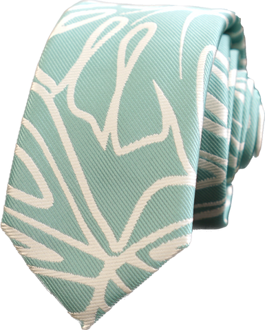 Monstera Light Green/Coral Modern Necktie