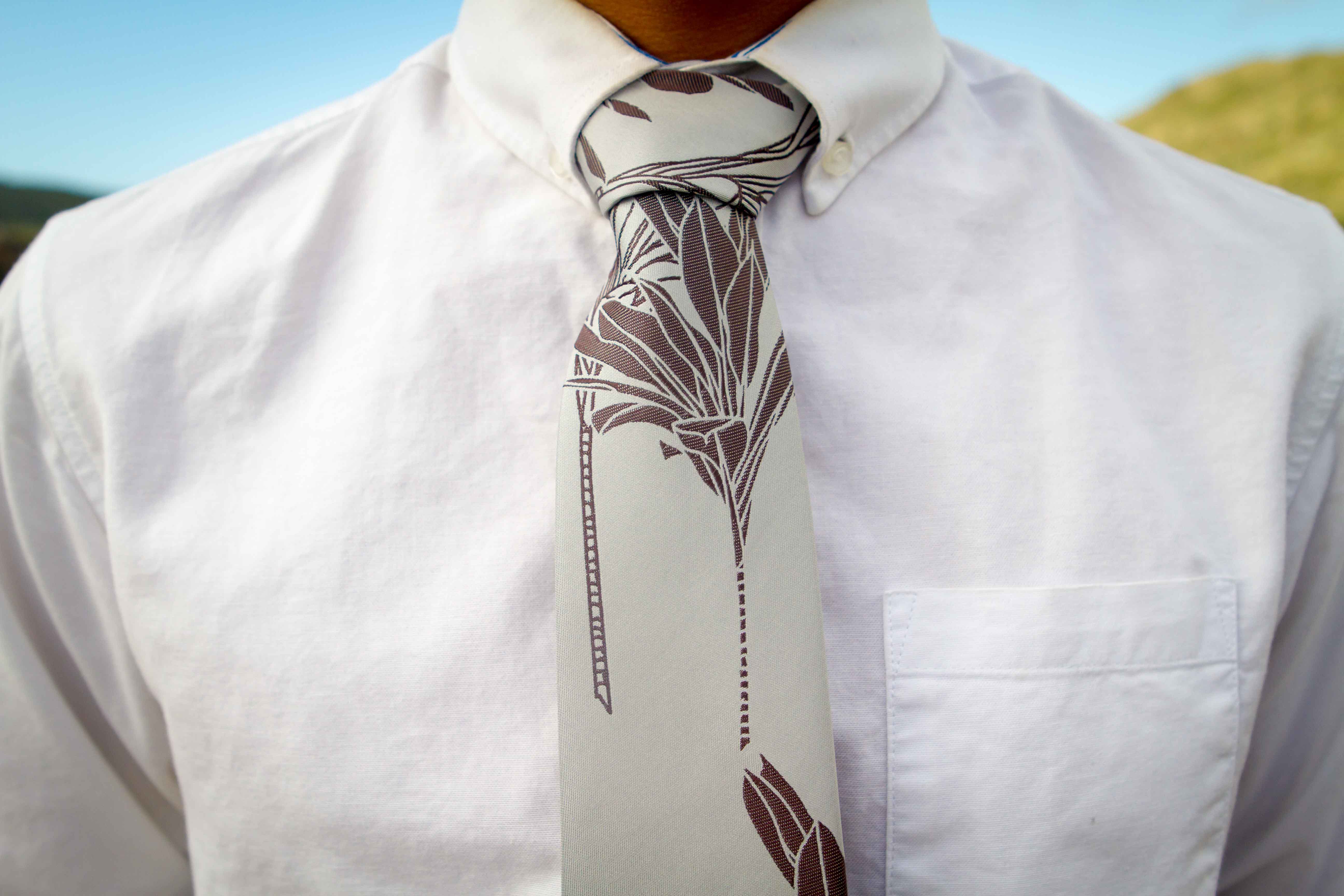 Ti Plant Silver/Brown Modern Necktie