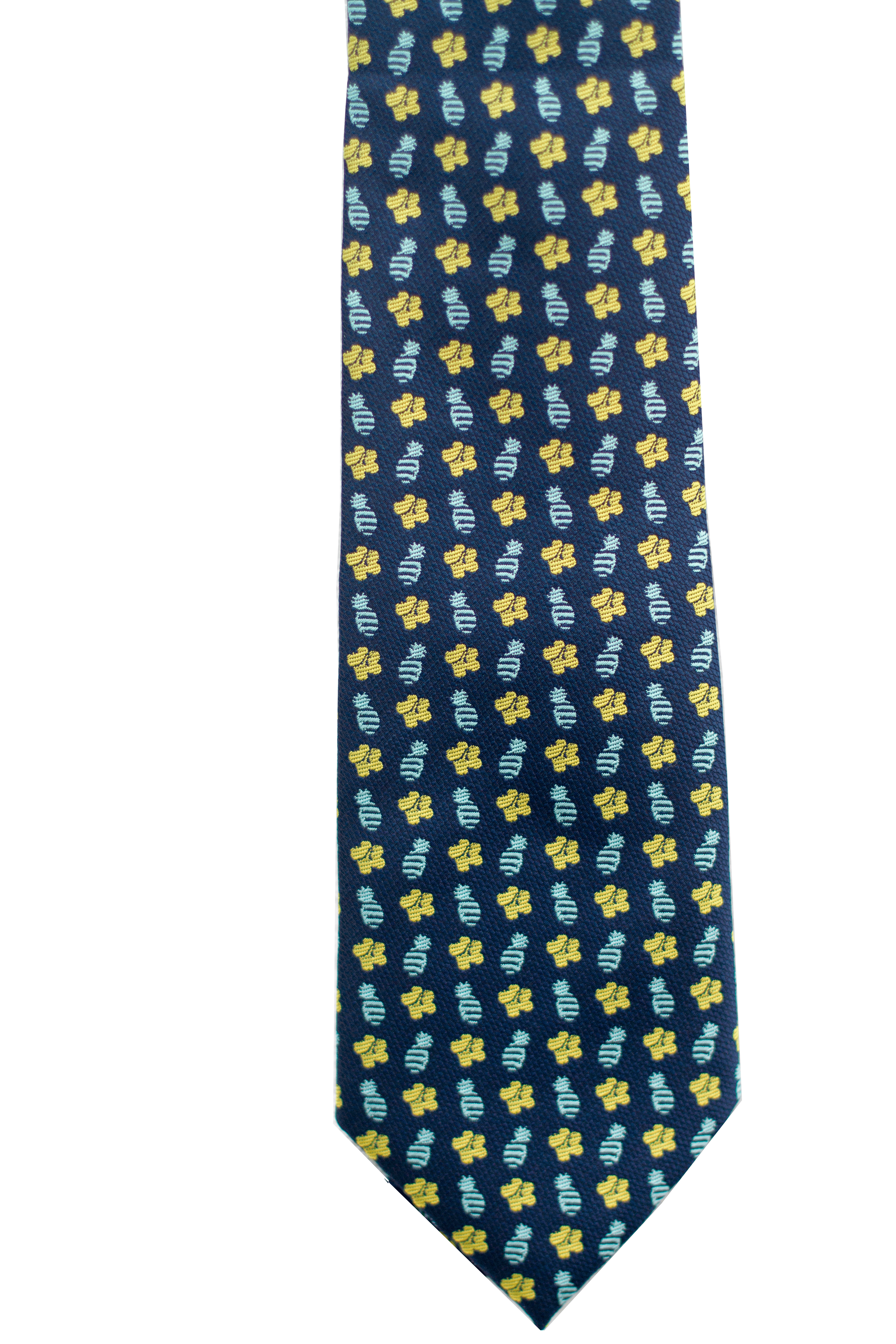 Pineapple Hibiscus Loose Blue/Yellow Modern Necktie