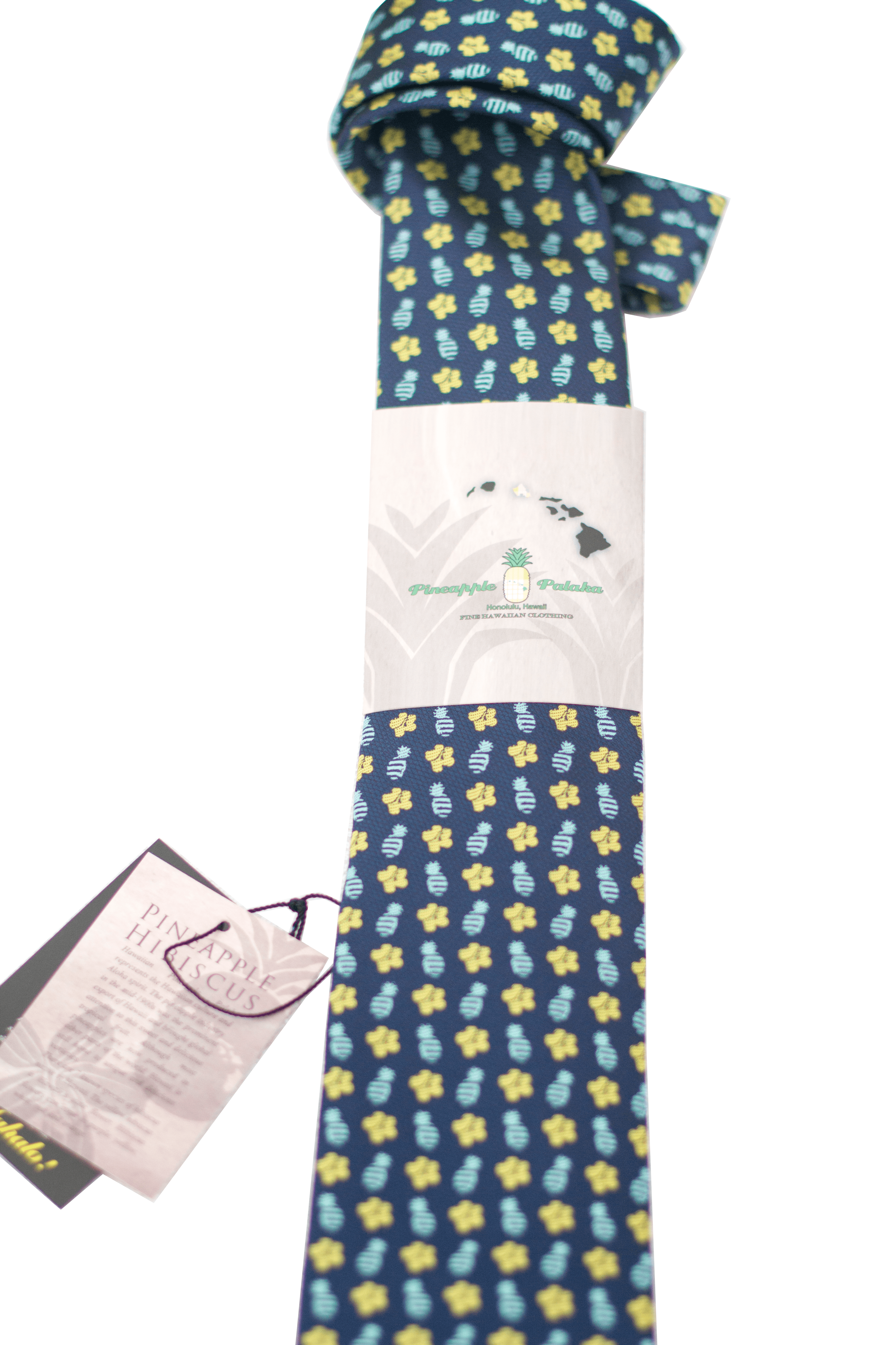 Pineapple Hibiscus Loose Blue/Yellow Modern Necktie