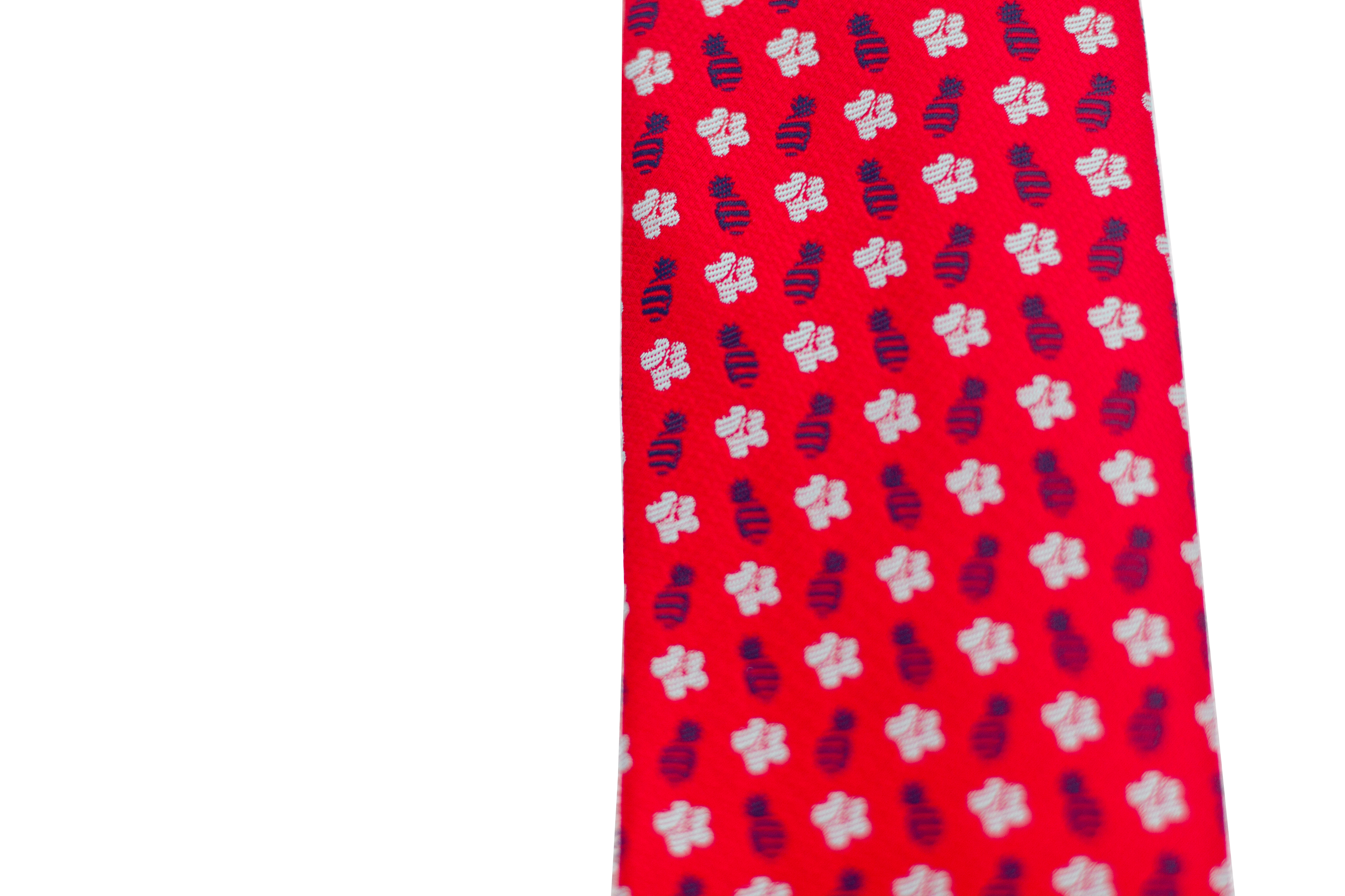 Pineapple Hibiscus Loose Red/Grey/Blue Modern Necktie