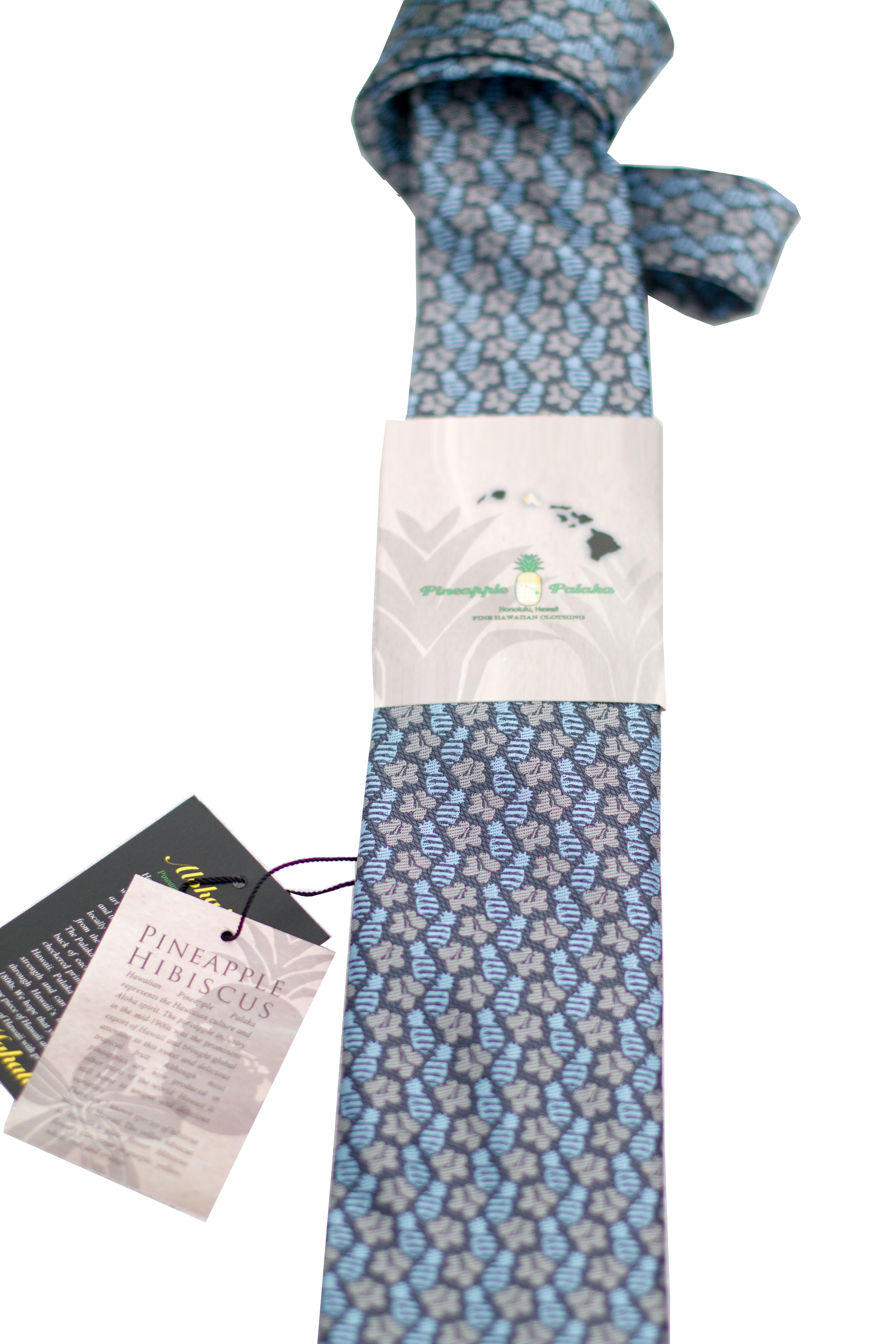 Pineapple Hibiscus Tight Blue/Grey Modern Necktie