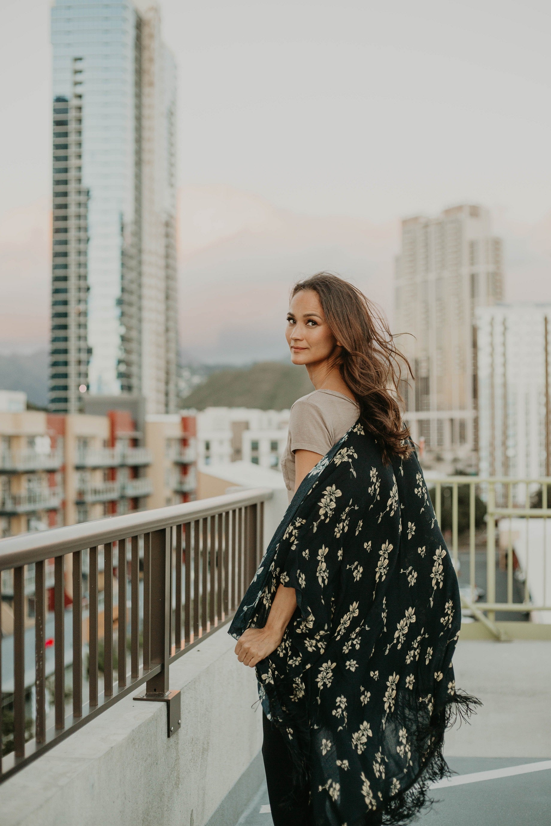 Orchid Flower Black Kimono