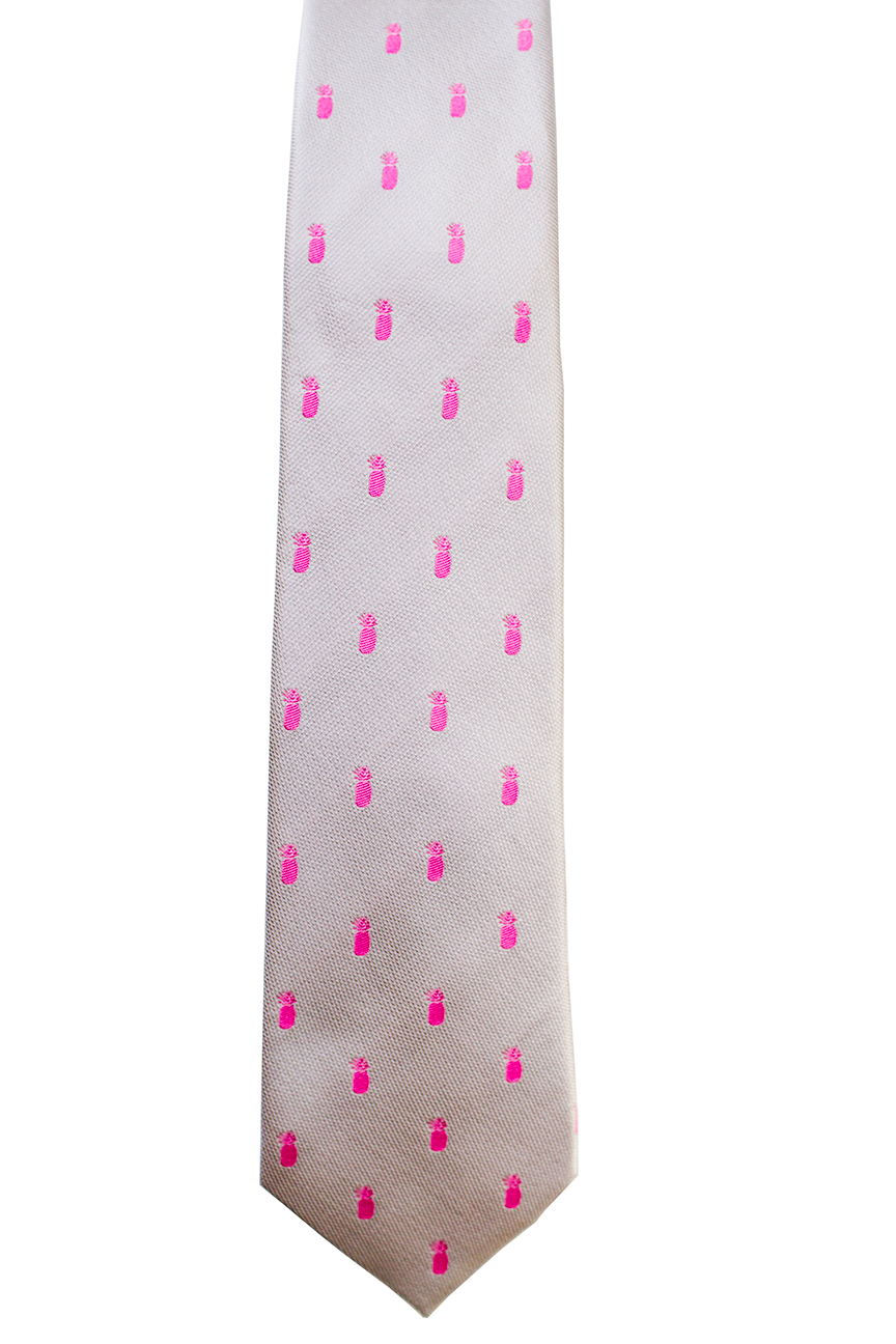 Pineapple Vice Grey/Pink Modern Necktie