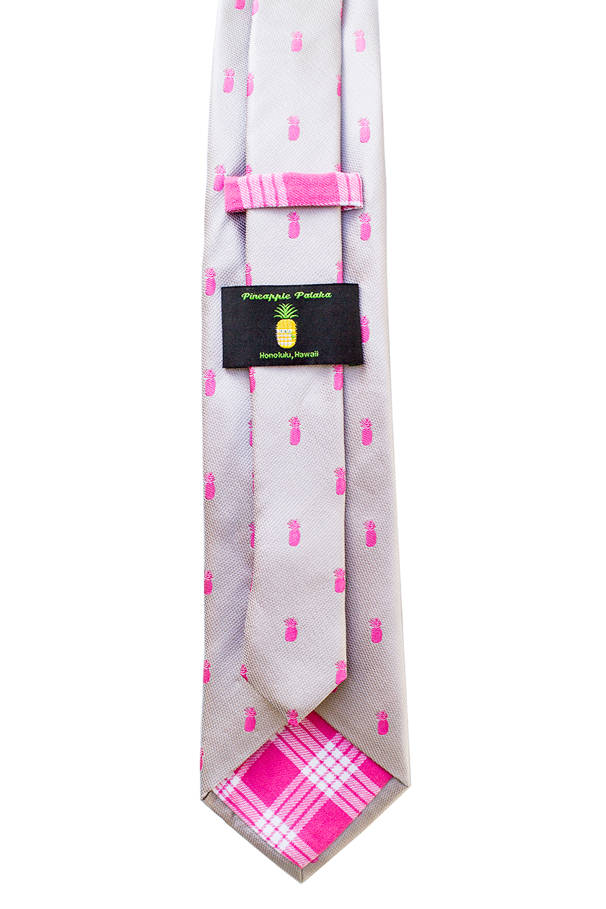 Pineapple Vice Grey/Pink Modern Necktie