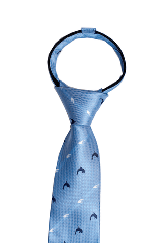 Monstera Dark Blue Kids Zipper Necktie