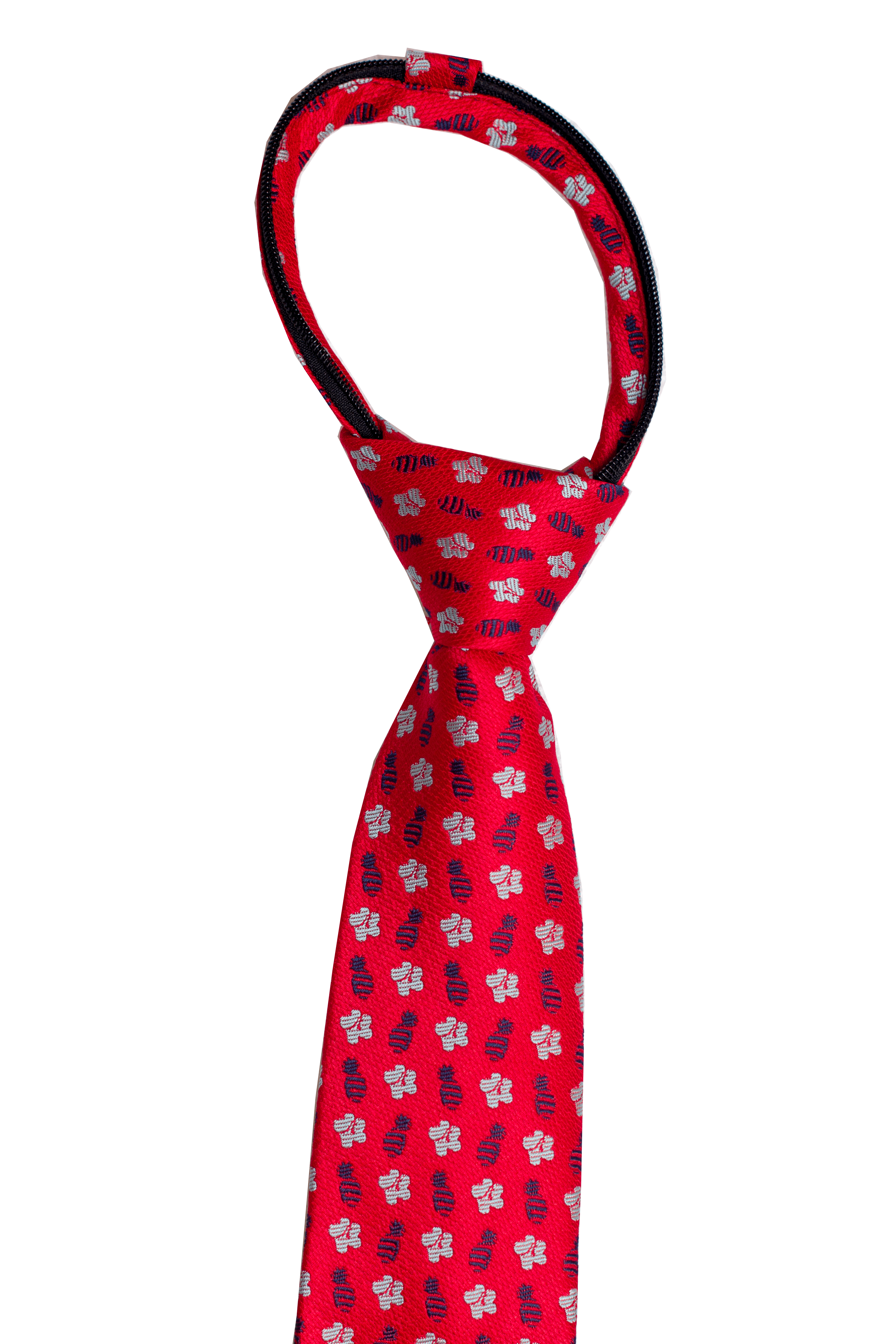 Pineapple Hibiscus Loose Red/Silver/Blue Kids Zipper Necktie