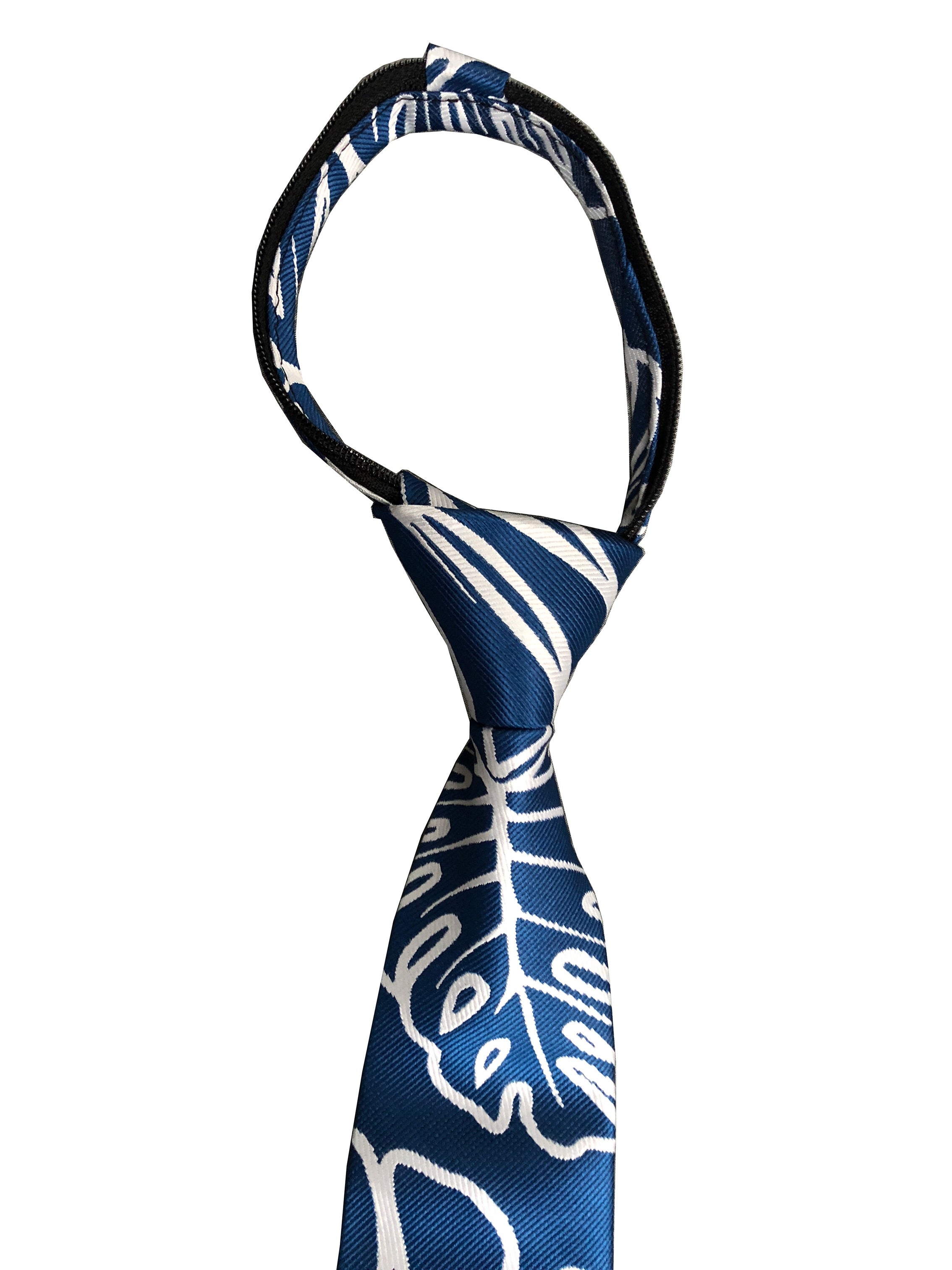 Monstera Dark Blue Kids Zipper Necktie