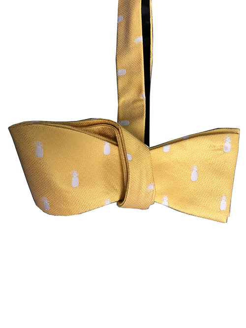 Pineapple Vice Yellow/White Silk Self-tie Bowtie
