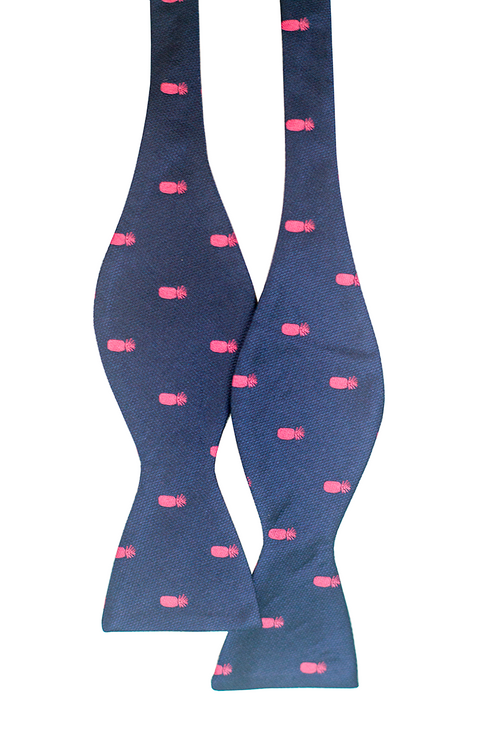 Pineapple Vice Navy/Pink Silk Self-tie Bowtie