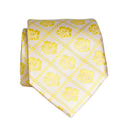 Hibiscus Yellow Modern Silk Necktie