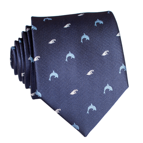 Monstera Blue Modern Silk Necktie