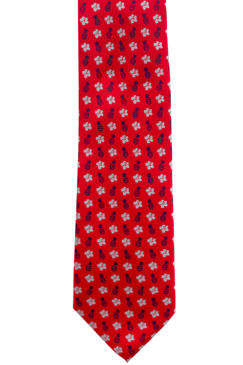 Pineapple Hibiscus Loose Red/Grey/Blue Modern Necktie