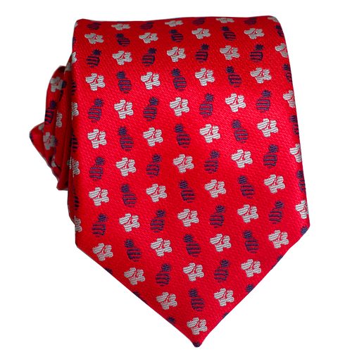 Pineapple Hibiscus Loose Red/Grey/Blue Modern Necktie