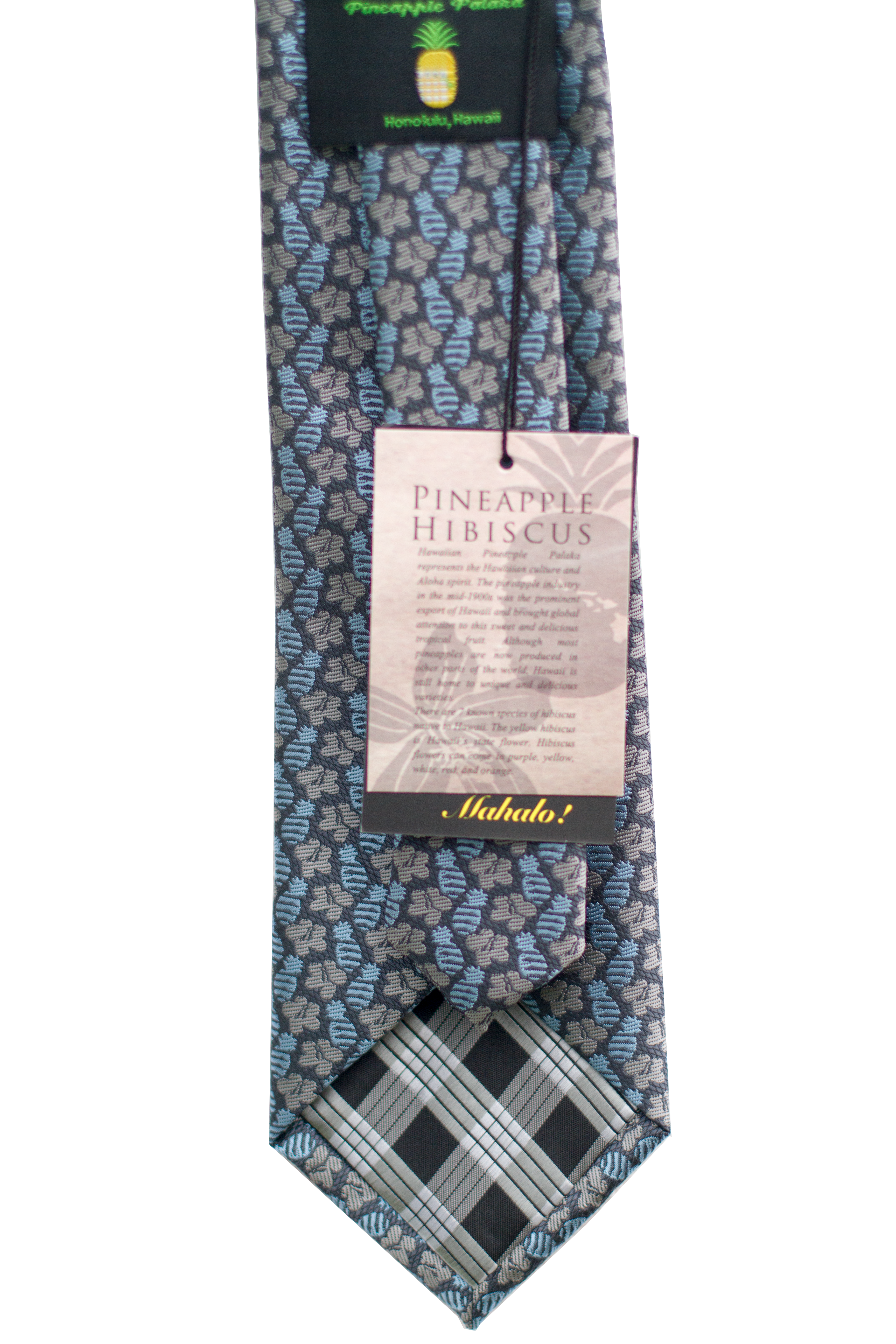 Pineapple Hibiscus Tight Blue/Grey Modern Necktie