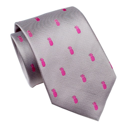 Pineapple Vice Grey/Pink Modern Necktie